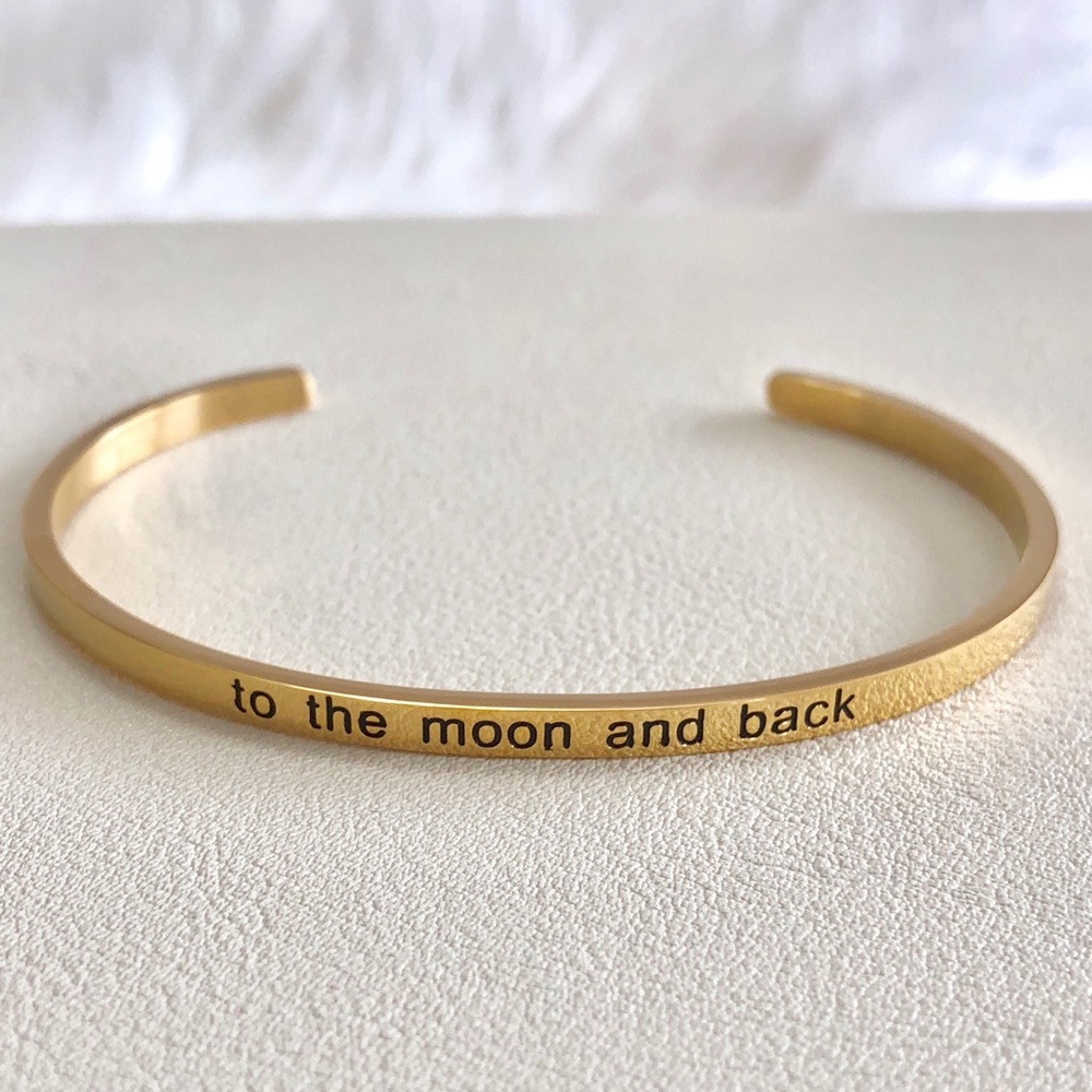 “To The Moon and Back” Gold Mantra Cuff